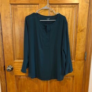 LOFT Teal Green Long-Sleeve Split-Neck Blouse